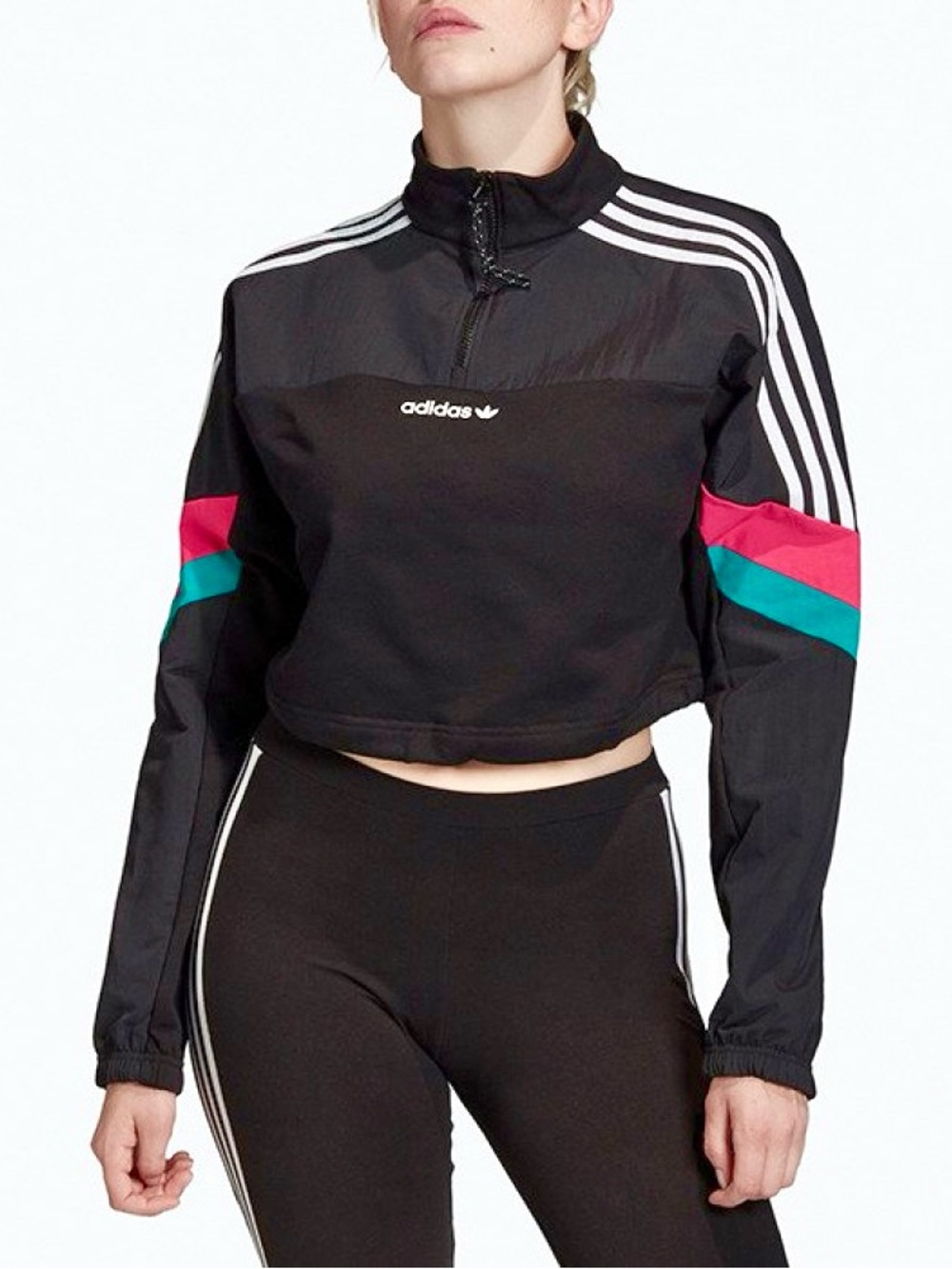 adidas Originals Half-Zip Crop Track Jacket Black Cropped Active Top size L - Picture 1 of 13